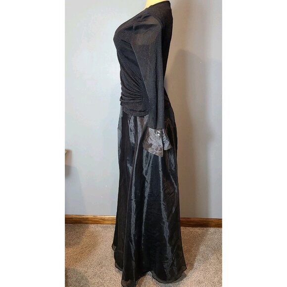 Vtg JS Collections Full Length Black Shimmer Evening Dress Sz 10 1920s New Year - Picture 4 of 11